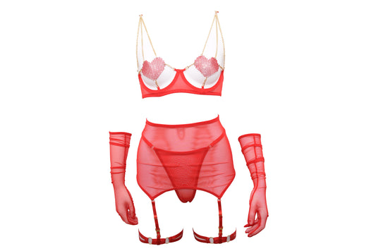 Heart Chain Lingerie Set with Gloves