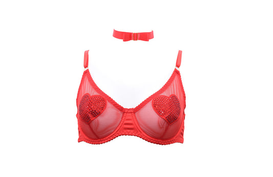 Heart Sequin Lingerie Set with Choker