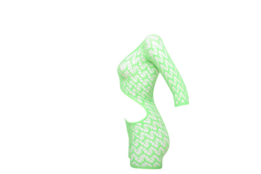 Neon Fishnet One-Shoulder Romper
