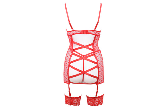 Lace Chemise Lingerie with Strappy Back & Leg Garters